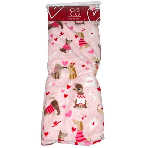 Deco Dogs and Hearts Valentine’s Throw Blanket Pink Size 50x70 - Picture 8 of 8